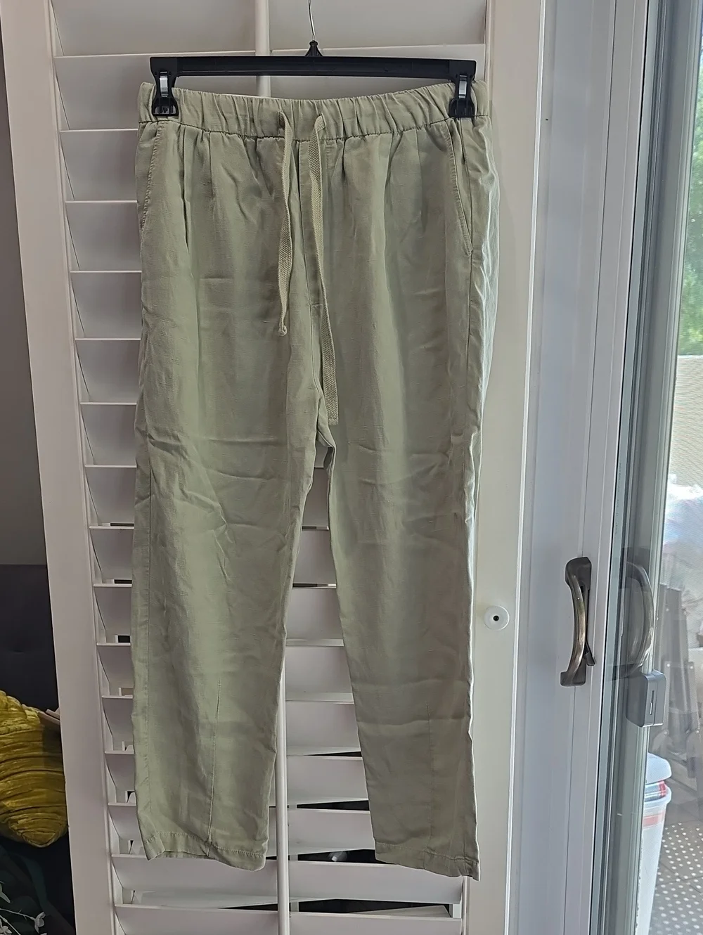Women's Drawstring Linen-Blend Pants in Light Olive NWT